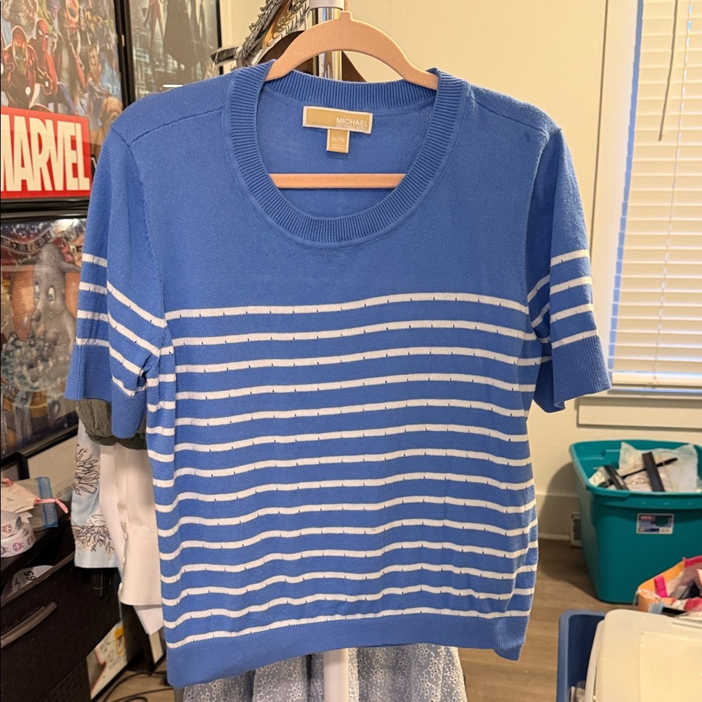 Michael Kors Blue and White Striped Knit Top